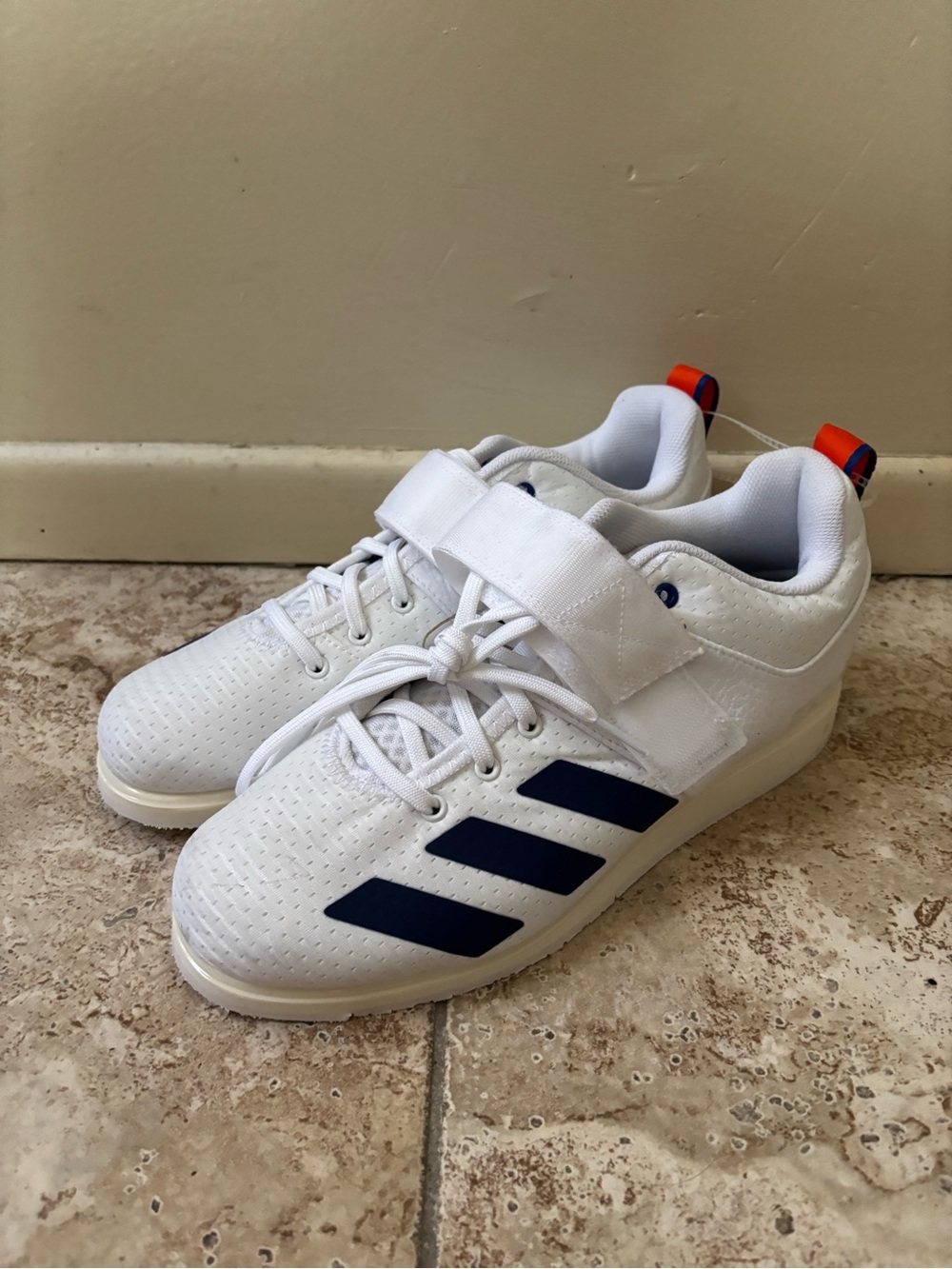 Adidas Powerlift 5 White Navy Orange Weightlifting Shoes Mens JP9878 Size 8.5